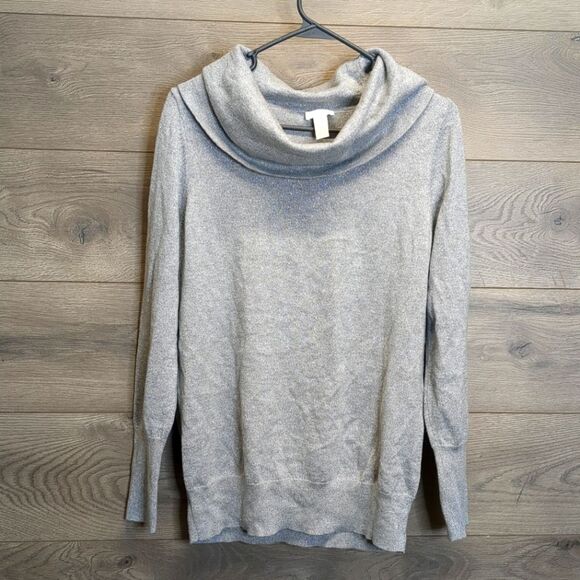 Chico's Size 2 Woman's Sparkly Long Sleeve Sweater Top Blouse Draped Neck - Picture 1 of 8